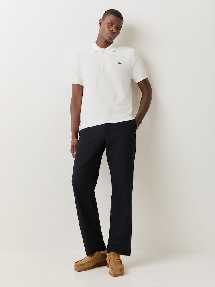 Lacoste White Fine Knit Moss Stitch Cotton Polo Collar Jumper - Image 2 of 7