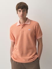 Lacoste Orange Classic Fit Textured Striped Jersey Polo Shirt - Image 1 of 3