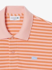 Lacoste Orange Classic Fit Textured Striped Jersey Polo Shirt - Image 2 of 3