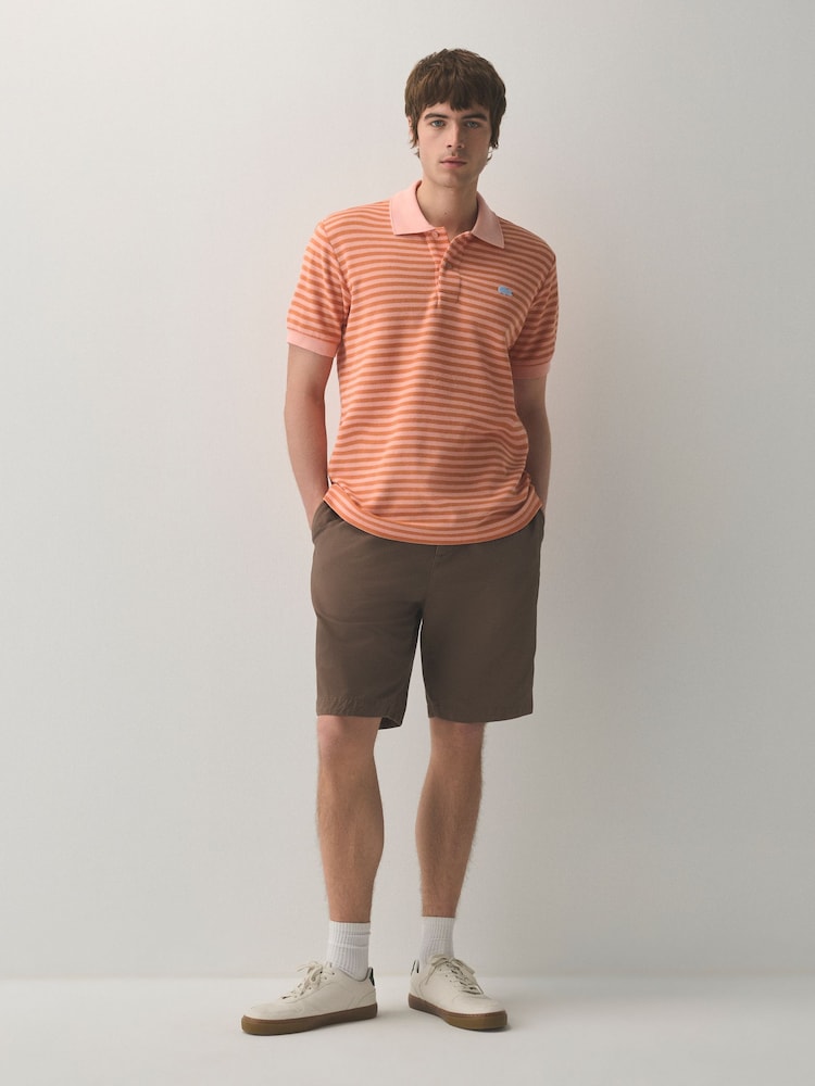 Lacoste Orange Classic Fit Textured Striped Jersey Polo Shirt - Image 2 of 3