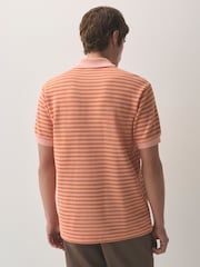 Lacoste Orange Classic Fit Textured Striped Jersey Polo Shirt - Image 3 of 3