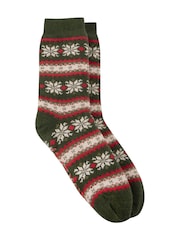 Totes Red Toasties Mens Sherpa Lined Fair Isle Slipper Socks - Image 3 of 5
