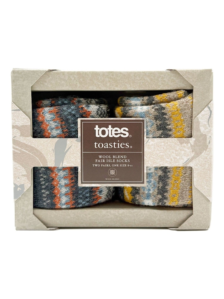 Totes Blue Toasties Mens Wool Blend Fair Isle Slipper Socks - Image 4 of 4 Totes Blue Toasties Mens Wool Blend Fair Isle Slipper Socks - Image 4 of 4