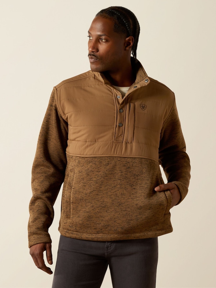 Ariat Mens Caldwell Reinforced Snap Sweater Khaki Jumper - Image 1 of 4 Ariat Mens Caldwell Reinforced Snap Sweater Khaki Jumper - Image 1 of 4