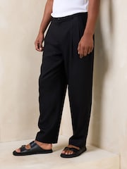 Black N.Premium Lyocell-Linen Blend Relaxed fit Smart Trousers with Elasticated Waistband - Image 1 of 6