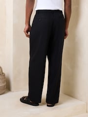 Black N.Premium Lyocell-Linen Blend Relaxed fit Smart Trousers with Elasticated Waistband - Image 3 of 6