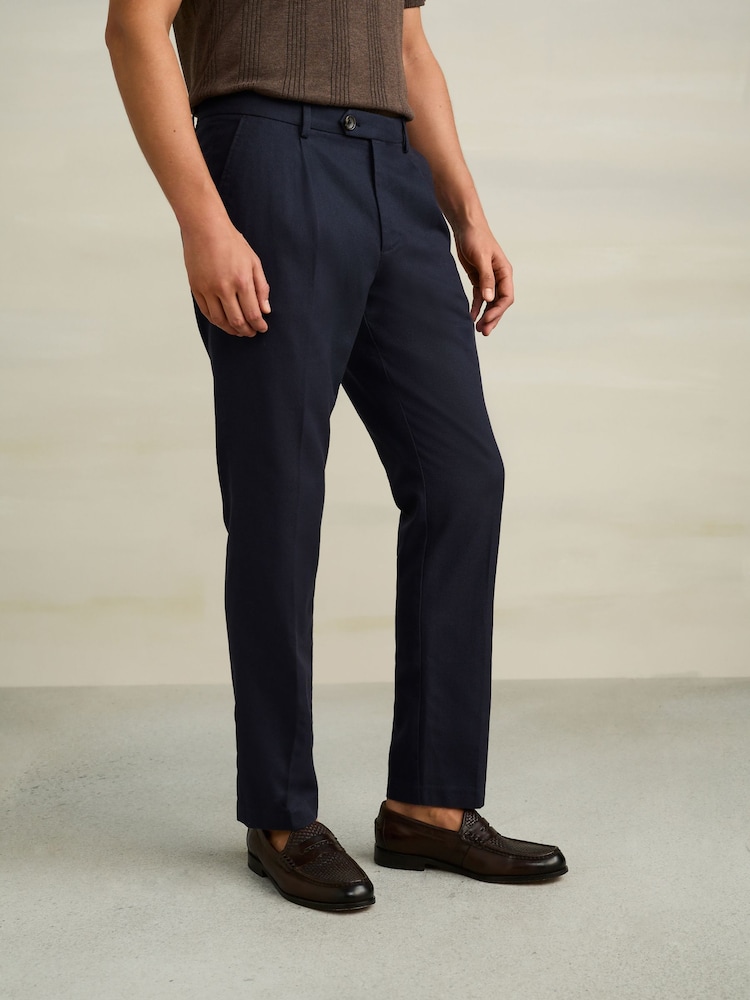 Navy Textured Cotton Smart Chinos - Image 1 of 10