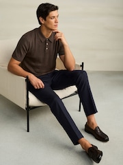 Navy Textured Cotton Smart Chinos - Image 2 of 10