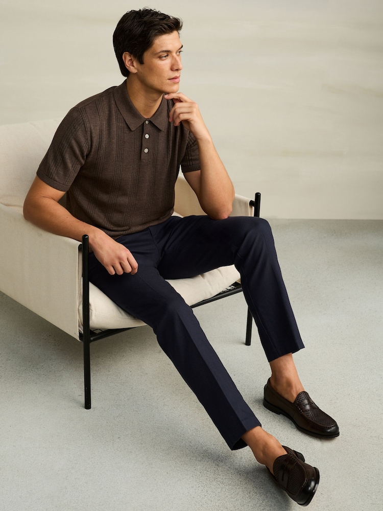 Navy Textured Cotton Smart Chinos - Image 2 of 10