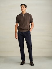 Navy Textured Cotton Smart Chinos - Image 3 of 10