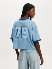 Cotton On Blue V-Neck Boxy Crop Graphic T-Shirt - Image 2 of 4