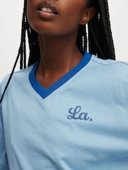 Cotton On Blue V-Neck Boxy Crop Graphic T-Shirt - Image 4 of 4