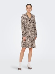 JDY Grey Leopard Print Tiered Shirt Dress - Image 1 of 6