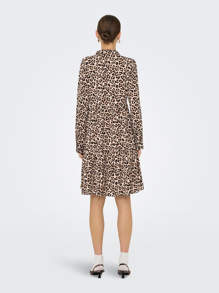 JDY Grey Leopard Print Tiered Shirt Dress - Image 2 of 6