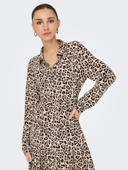 JDY Grey Leopard Print Tiered Shirt Dress - Image 3 of 6