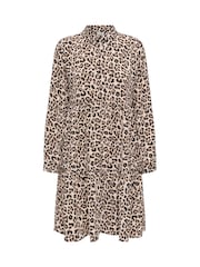 JDY Grey Leopard Print Tiered Shirt Dress - Image 5 of 6