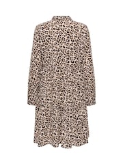 JDY Grey Leopard Print Tiered Shirt Dress - Image 6 of 6