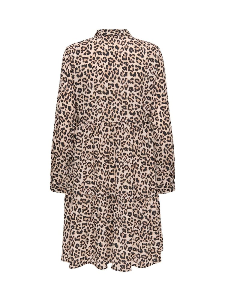 JDY Grey Leopard Print Tiered Shirt Dress - Image 6 of 6