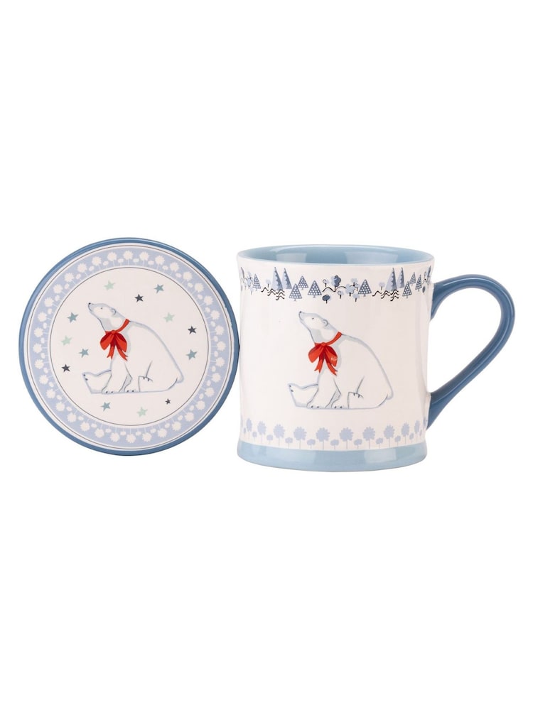 Cath Kidston Blue Christmas Polar Bear Mug And Coaster Set - Image 1 of 6 Cath Kidston Blue Christmas Polar Bear Mug And Coaster Set - Image 1 of 6