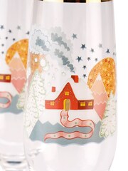 Cath Kidston Set of 2 Blue Christmas Journey Champagne Flutes - Image 4 of 4