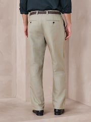 Sage Green Regular Fit Smart Linen Cotton Blend Belted Trousers - Image 3 of 9