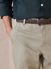 Sage Green Regular Fit Smart Linen Cotton Blend Belted Trousers - Image 4 of 9