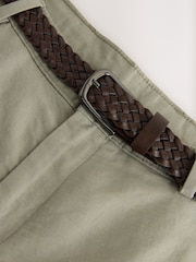 Sage Green Regular Fit Smart Linen Cotton Blend Belted Trousers - Image 7 of 9