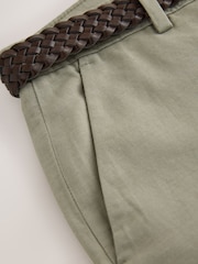 Sage Green Regular Fit Smart Linen Cotton Blend Belted Trousers - Image 8 of 9