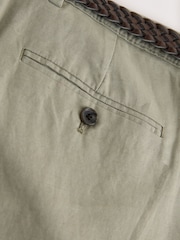 Sage Green Regular Fit Smart Linen Cotton Blend Belted Trousers - Image 9 of 9