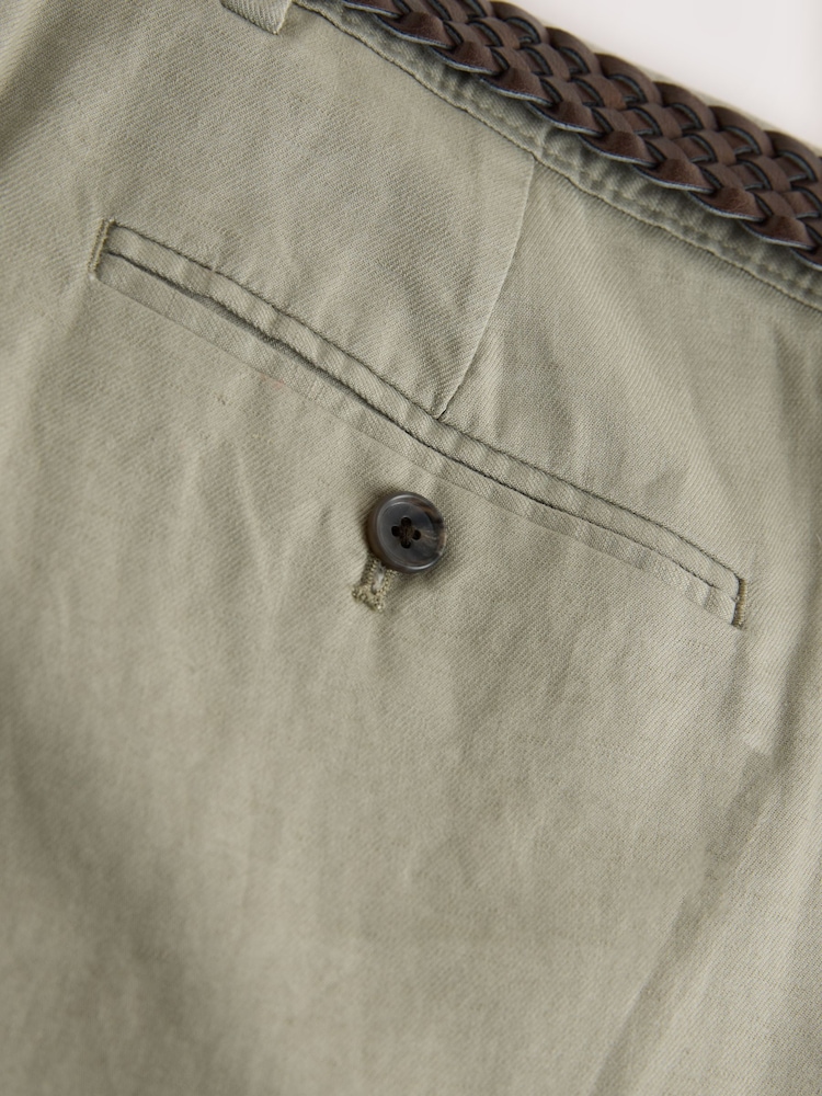 Sage Green Regular Fit Smart Linen Cotton Blend Belted Trousers - Image 9 of 9