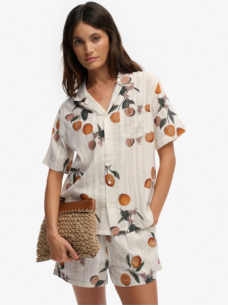 Superdry Cream Beach Printed Short Sleeves Shirt - Image 1 of 5