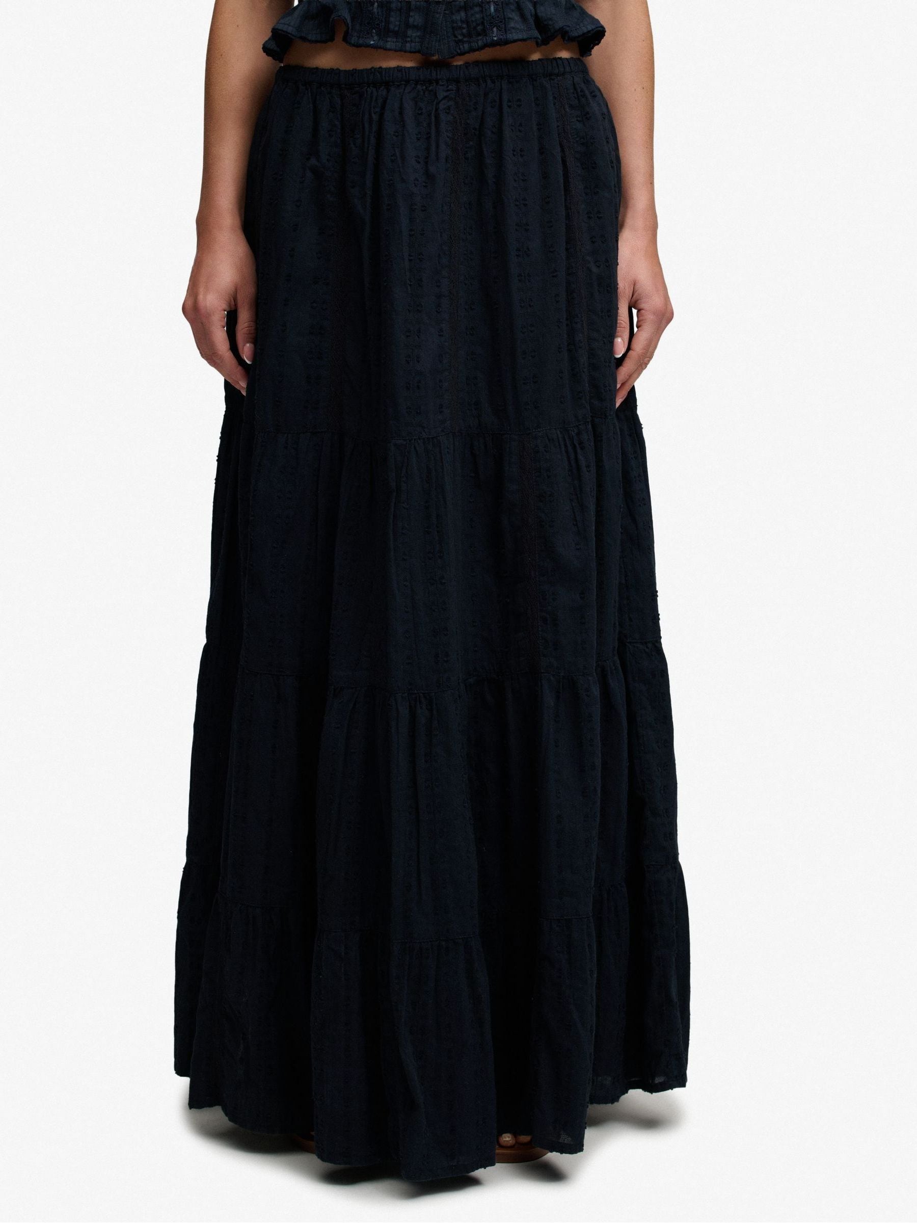 Superdry Women's Navy Blue Woven Tiered Maxi Skirt