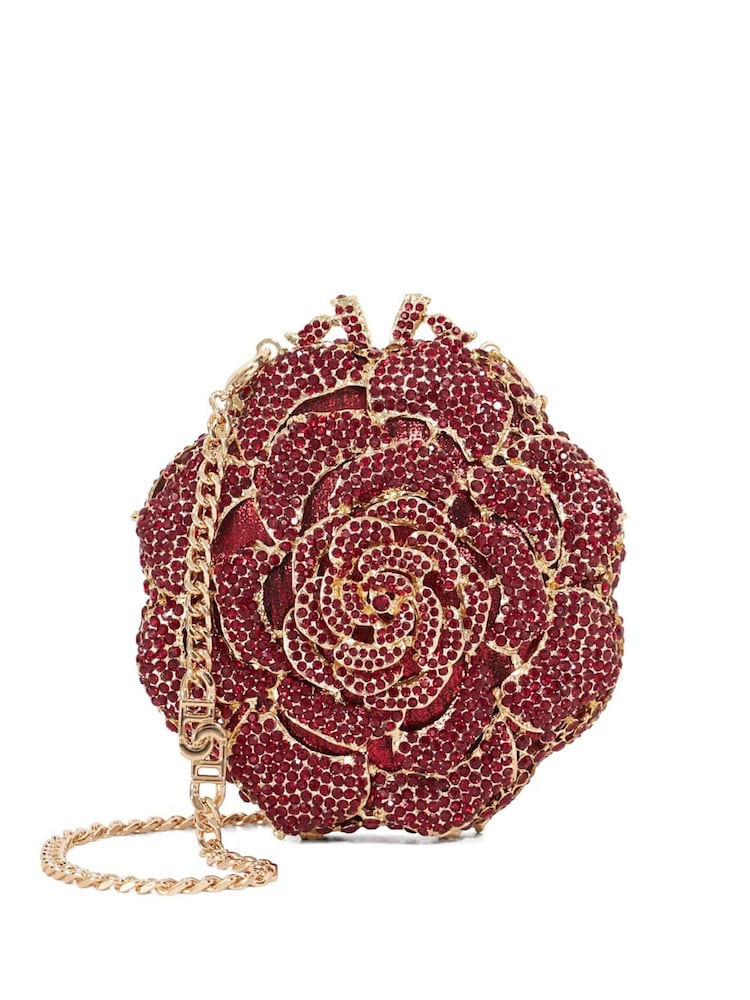 Dune London Red Bling Hard Embellished Flower Clutch Bag - Image 1 of 4