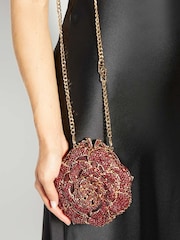 Dune London Red Bling Hard Embellished Flower Clutch Bag - Image 2 of 4