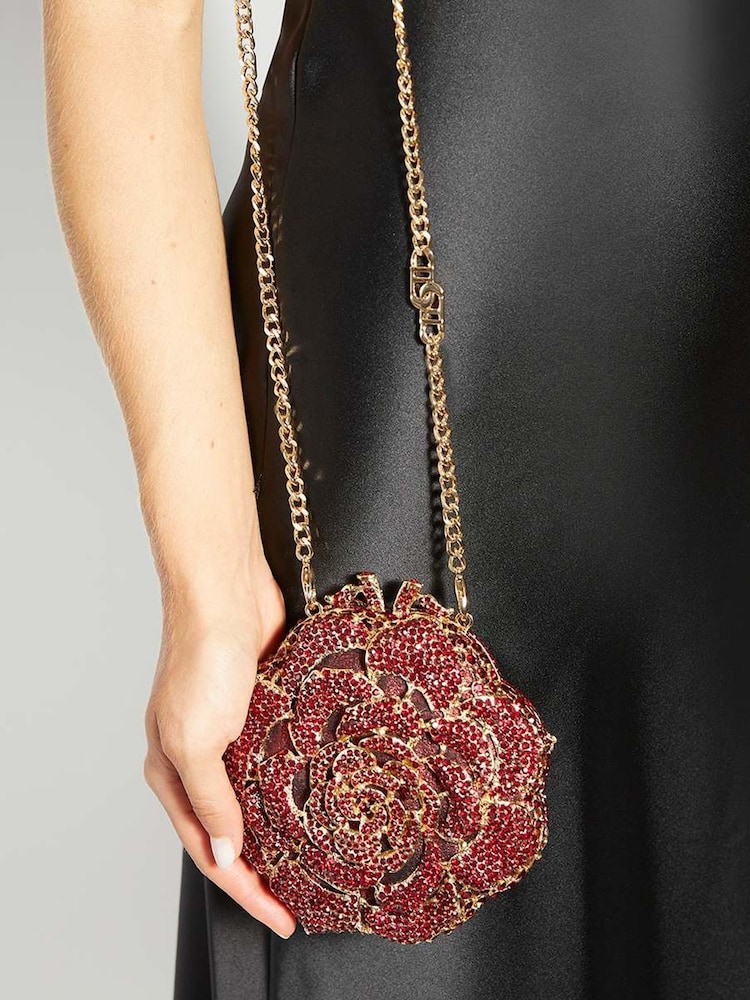 Dune London Red Bling Hard Embellished Flower Clutch Bag - Image 2 of 4