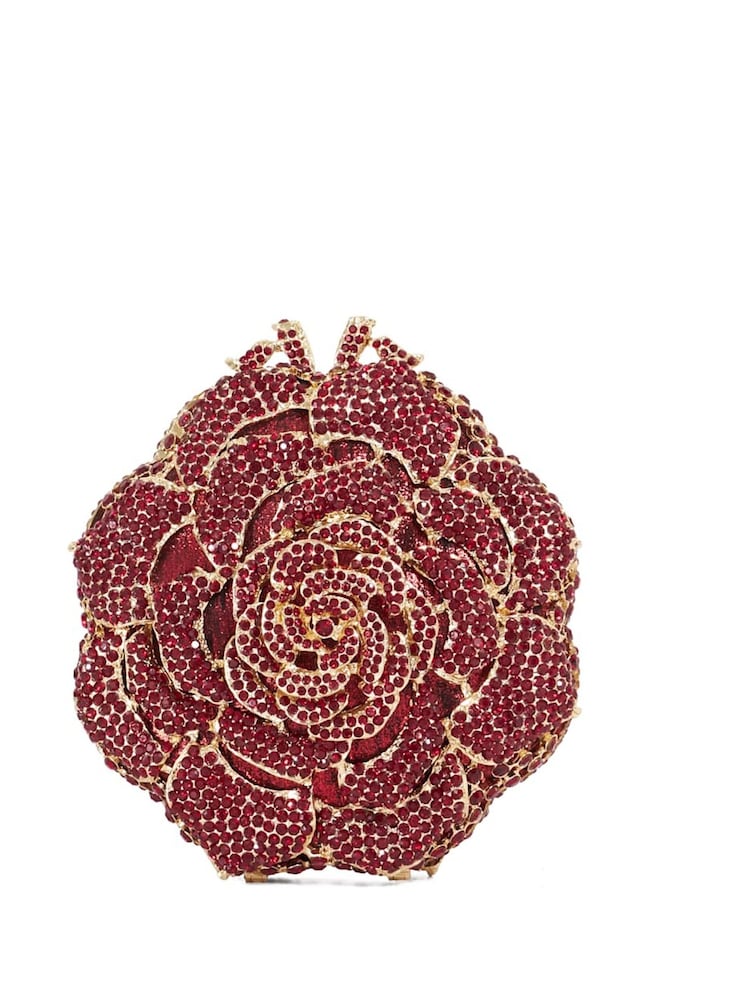 Dune London Red Bling Hard Embellished Flower Clutch Bag - Image 4 of 4