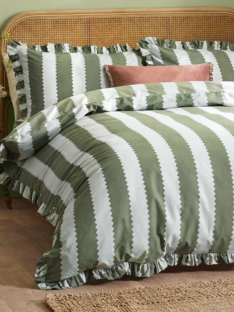 Wylder Baygreen or Mist Birdie Stripe Ruffle Duvet Cover Set - Image 2 of 4 Wylder Baygreen or Mist Birdie Stripe Ruffle Duvet Cover Set - Image 2 of 4