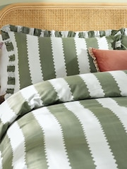 Wylder Baygreen or Mist Birdie Stripe Ruffle Duvet Cover Set - Image 3 of 4