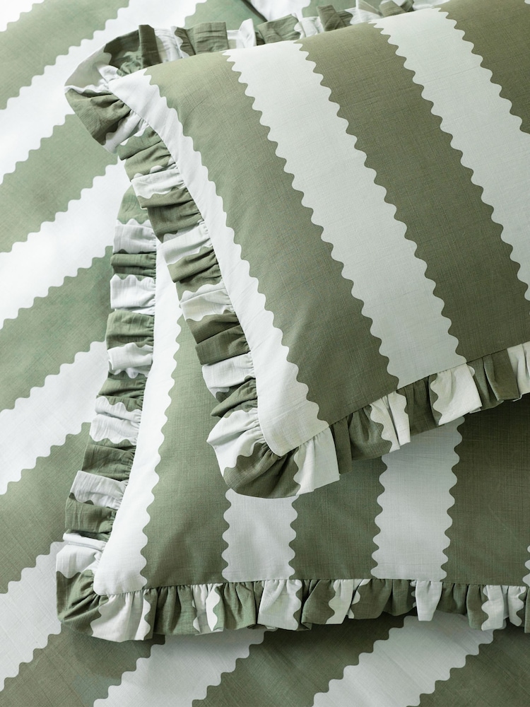 Wylder Baygreen or Mist Birdie Stripe Ruffle Duvet Cover Set - Image 4 of 4 Wylder Baygreen or Mist Birdie Stripe Ruffle Duvet Cover Set - Image 4 of 4