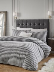 Paoletti Grey Alpine Striped Faux Fur Duvet Cover Set - Image 1 of 3