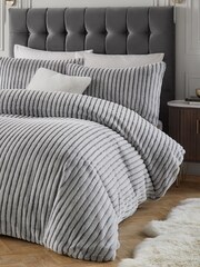 Paoletti Grey Alpine Striped Faux Fur Duvet Cover Set - Image 3 of 3