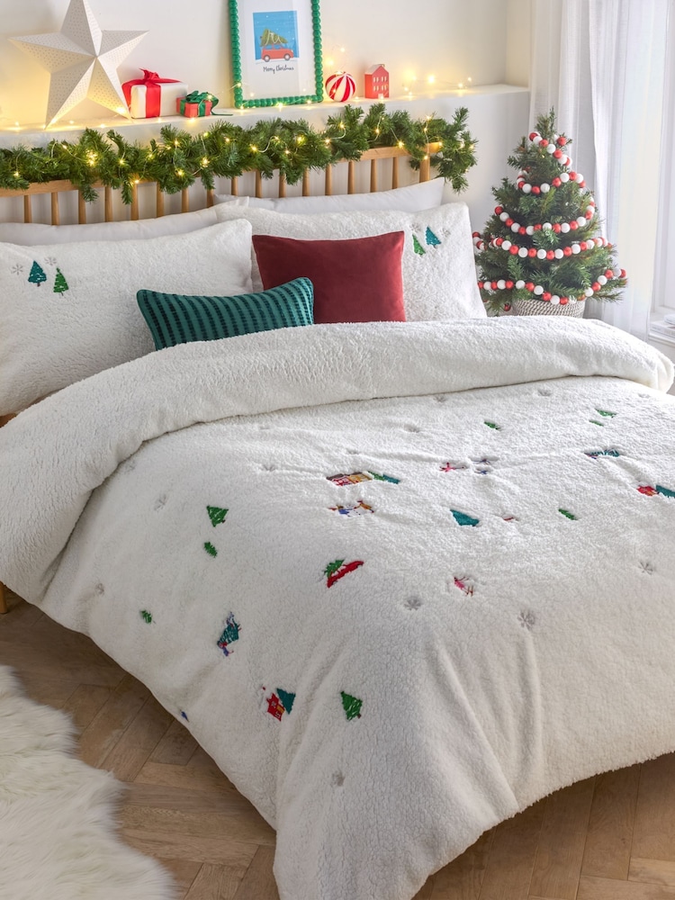 Furn Snow White Christmas Together Embroidered Fleece Duvet Cover Set - Image 1 of 3 Furn Snow White Christmas Together Embroidered Fleece Duvet Cover Set - Image 1 of 3