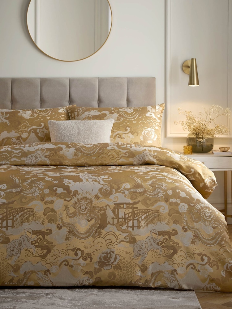 Paoletti Gold Baransu Jacquard Duvet Cover Set - Image 1 of 4 Paoletti Gold Baransu Jacquard Duvet Cover Set - Image 1 of 4