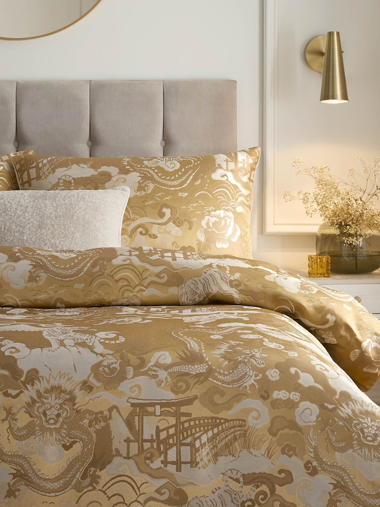 Paoletti Gold Baransu Jacquard Duvet Cover Set - Image 2 of 4 Paoletti Gold Baransu Jacquard Duvet Cover Set - Image 2 of 4