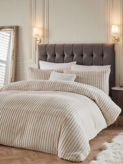Paoletti Champagne Alpine Striped Faux Fur Duvet Cover Set - Image 1 of 3