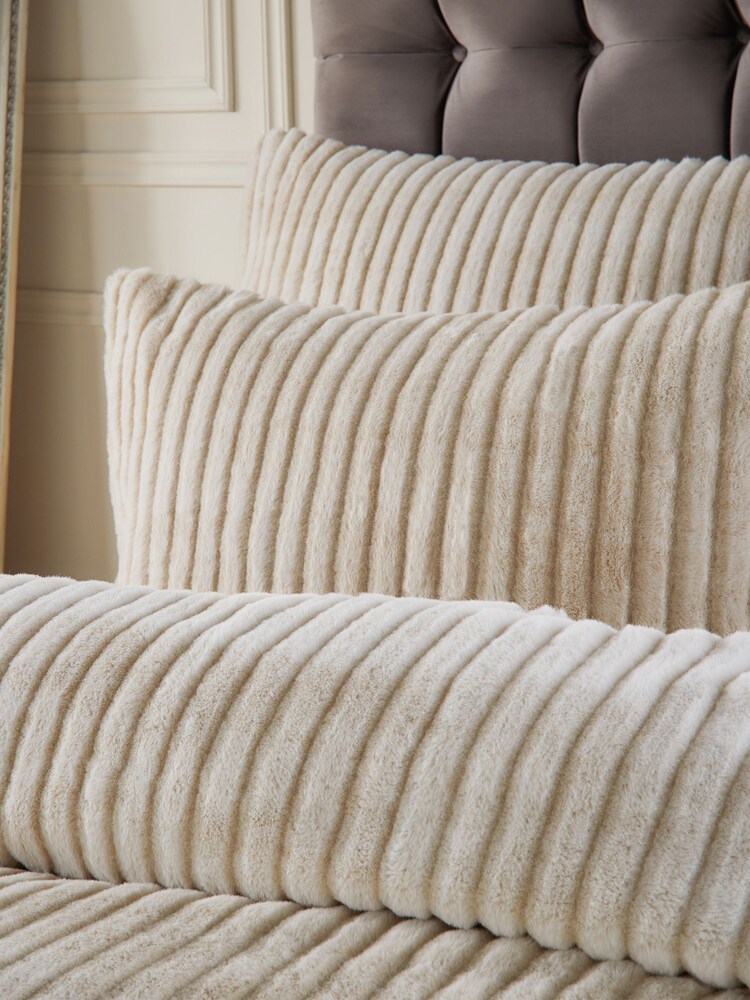 Paoletti Champagne Alpine Striped Faux Fur Duvet Cover Set - Image 2 of 3