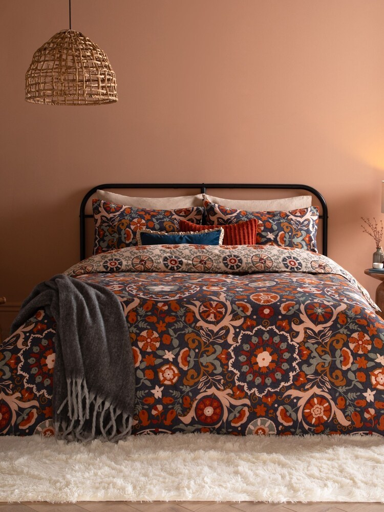 Furn Denim Blue Kinfolk Printed Reversible Duvet Cover Set - Image 1 of 4