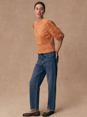 Orange Broderie Sleeve Crew Neck T-Shirt - Image 2 of 9