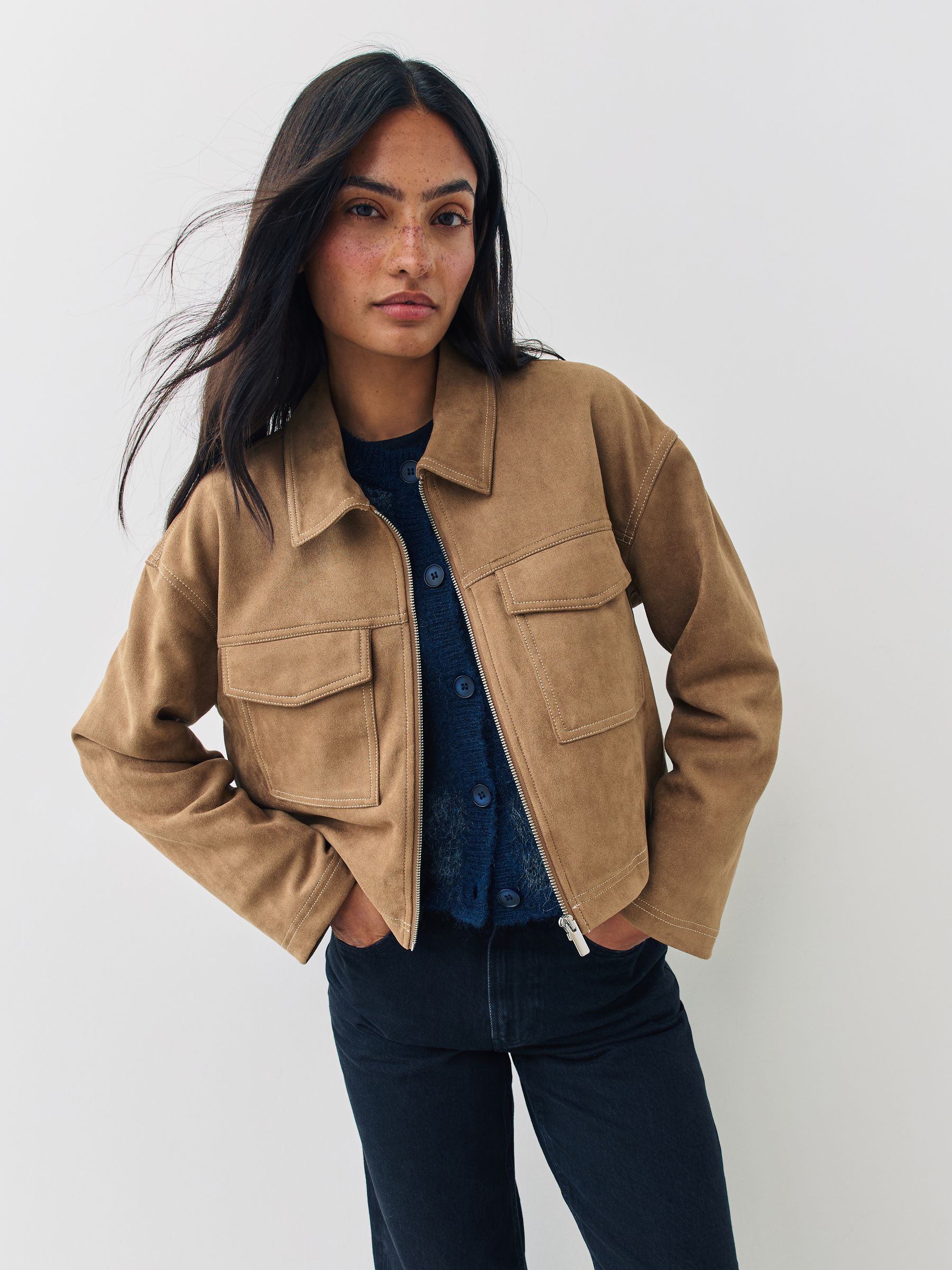 Buy ONLY Brown Faux Suede Collared Short Jacket from Next Canada Buy ONLY Brown Faux Suede Collared Short Jacket from Next Canada
