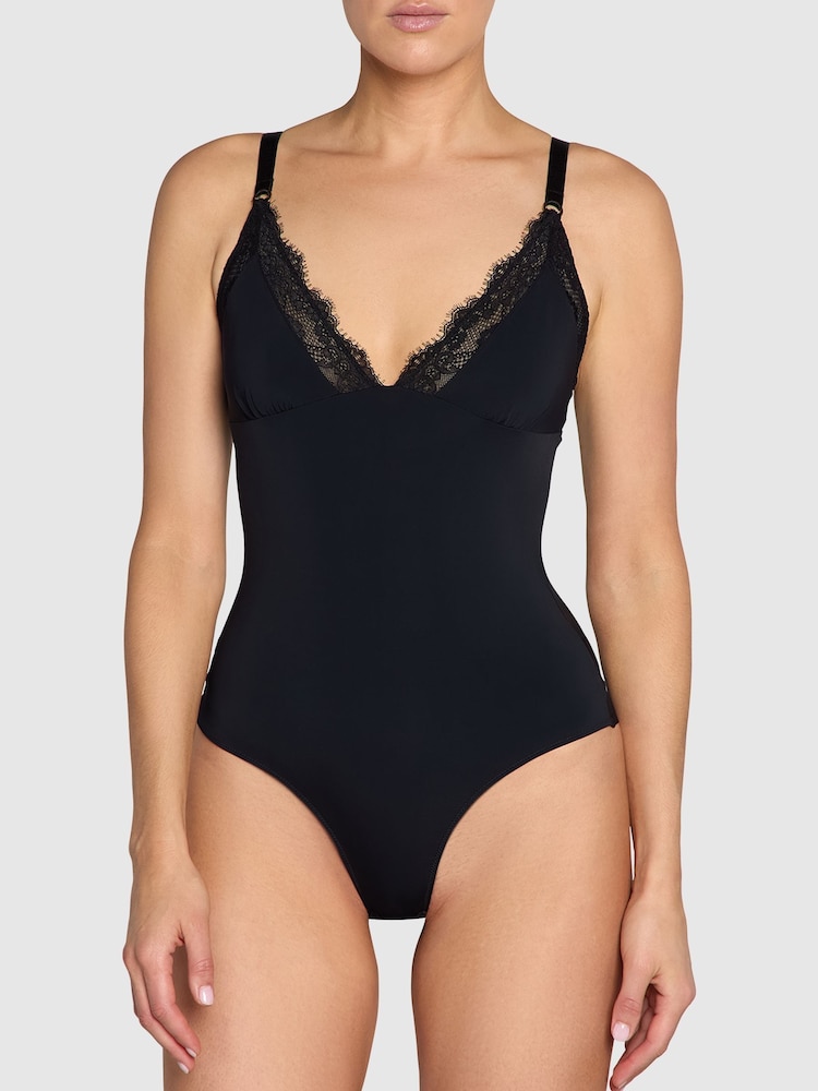 Heist The Bridget Microfibre and Lace Black Bodysuit - Imagem 1 de 5